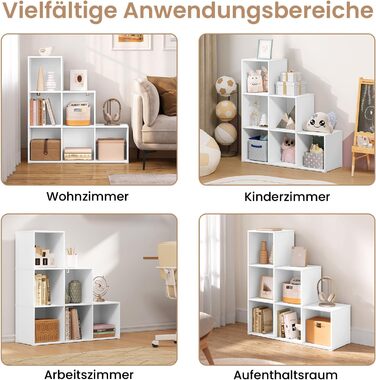 Книжкова полиця WOLTU з 6 відділеннями, кубічна полиця, полиця для сходів, полиця-сходинка, полиця-стояча полиця, для вітальні, спальні, дитячої кімнати, офісу, біла, 90,5x90,5x30 см, SK061ws Біла 6 відділень (30Г x 90,5Ш x 90,5В см)