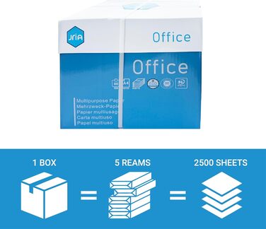 Папір для копіювання для дому та офісу - Базовий папір для принтерів для дому та офісу. Універсальний папір для принтерів, підходить для лазерних та струменевих принтерів. 2500 аркушів DIN A4 80 г, білий (5 x 500 аркушів), упаковка з 5 шт.