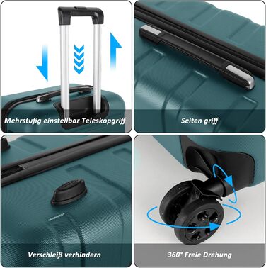 Ручна поклажа TANTOMI, 20-дюймова валіза з твердим корпусом, візок, легка валіза на колесах з ABS-пластику, дорожня валіза з 4 колесами, 3-значний кодовий замок (світло-темно-зелений, 41 л) Світло-темно-зелена ручна поклажа (M)