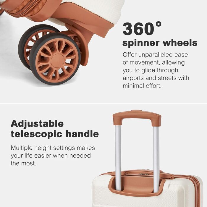 Маленька легка валіза KONO з твердої оболонки 16 дюймів з ABSPC та кодовим замком, ручна поклажа на 4 колесах для Ryanair та easyJet, 45x35x20 см, кремово-білий колір