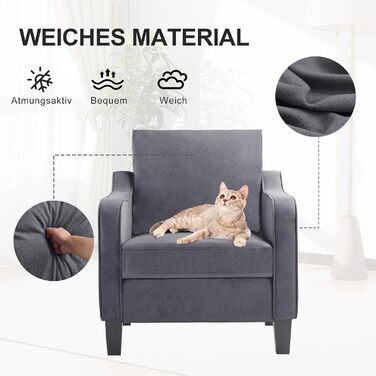 Крісло для вітальні, сучасне крісло з відкидною спинкою, підлокітниками та товстою подушкою, м&39який лляний одномісний диван для невеликих приміщень, зручне крісло для спальні, темно-сірий, комплект з