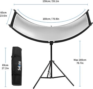 Портретний рефлектор Selens 4 в 1 (60x180 см) з U-подібною формою та світловим штативом (200 см)