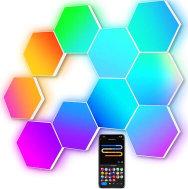 Світлодіодна світлодіодна панель Hexagon Large, Smart Home Gaming LED Hexagon Wall Light RGBIC Працює з Alexa Google Assistant, голосовим керуванням/керуванням програмами, синхронізацією музики, світлодіодними панелями своїми руками для ігрової вітальні, 