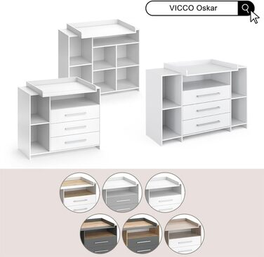 Пеленальний столик Vicco Oskar, антрацит/золотистий дуб, 113 x 93 см з 3 шухлядами