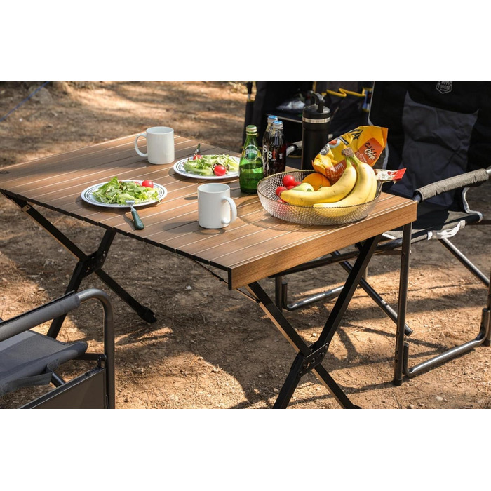 Складаний кемпінговий стіл TIMBER RIDGE, регульований по висоті, портативний алюмінієвий з сумкою для пікніків, приготування їжі, садівництва, походів, подорожей, 108x71 см - коричневий
