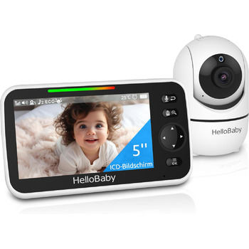 Монітор HelloBaby з камерою, батарея на 30 годин з 5-дюймовим екраном, 355 панорамування-120 нахил-зум, радіоняня без Wi-Fi, 2-сто
