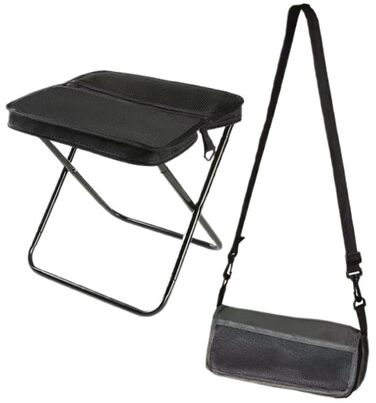 Портативний стілець для альпінізму та походів, складний стілець-рюкзак, маленький складний стілець, витримує до 150 кг, вуличний складний стілець із блискавкою для подорожей, кемпінгу, риболовлі (чорний, L) Великий чорний