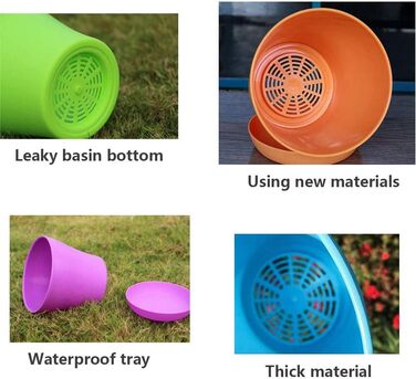 Великі пластикові горщики для рослин 20 см з блюдцями, самополивні квіткові горщики, білі з блюдцями, пластикові горщики для розсади, потовщені горщики для посадки в приміщенні та на вулиці (6 шт. ), різні кольори