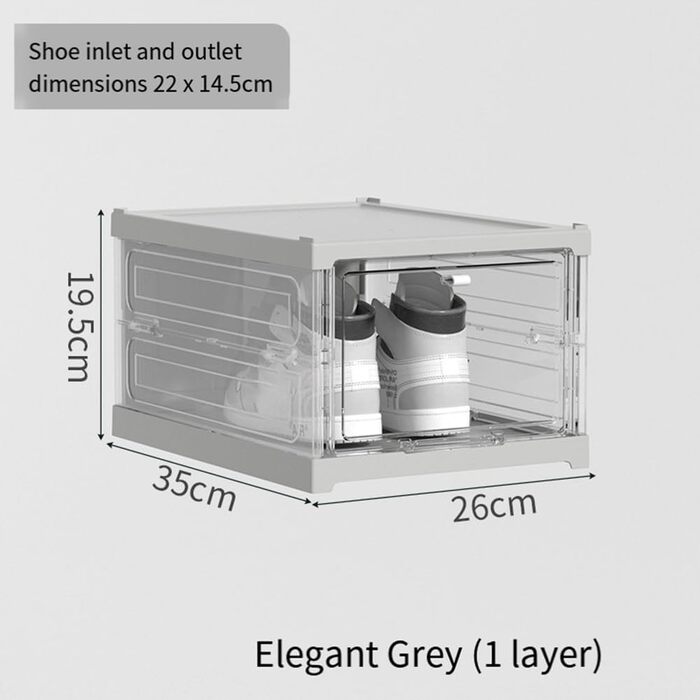 Складний інтегрований органайзер для коробки для взуття та ящики для зберігання Прозора видима установка Безкоштовна стійка 35 x 26 x 19.5 см Сірий
