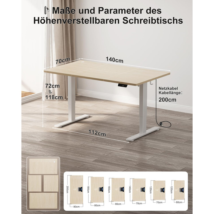 Стіл Homall з регульованою висотою 140x70 см з портом зарядки USB-A, електричний стіл з лотком для кабелів, стіл для роботи стоячи з 3 функціями пам&39яті, комп&39ютерний стіл бежевий 140x70 см білий бежевий