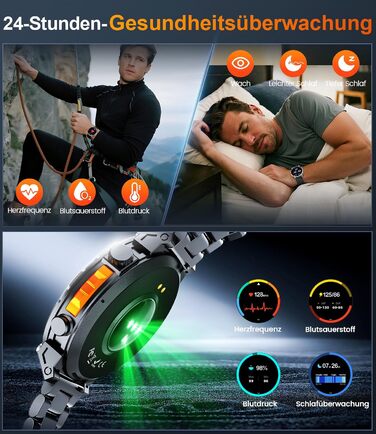 Військовий смарт-годинник для чоловіків, спортивний GPS-годинник з 1,6-дюймовим AMOLED HD-дисплеєм, функціями телефону/чату/GPT/AI/5 спортивних режимів GPS/100 спортивних режимів, фітнес-годинник для Android та iOS (чорний)