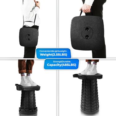 Портативний телескопічний стілець з подушкою та сумкою для перенесення складаний стілець, регульована висота 645 см, стійкий до 200 кг, квадратний телескопічний стілець для кемпінгу, саду, риболовлі та подорожей