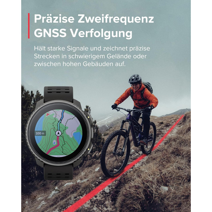 Годинник SUUNTO Vertical Adventure смарт-годинник із GPS, двочастотна GPS-навігація, безкоштовні офлайн-карти, сонячна зарядка, час роботи від батареї до 65 днів, корпус військового класу, водонепроникність 100 м, повністю чорний вертикальний корпус