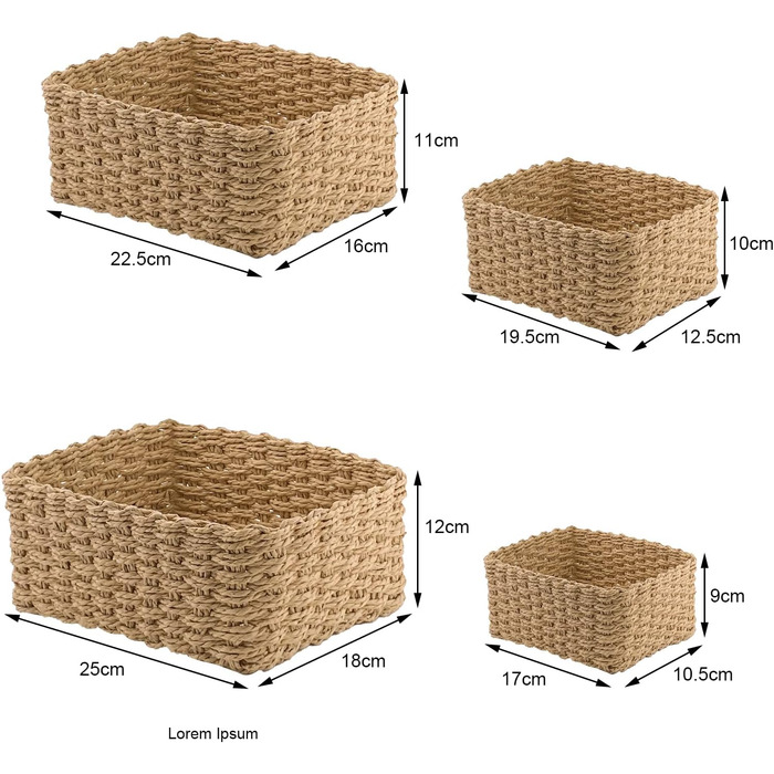 Кошик для зберігання Ванна кімната Кошик для ванни Коробка для зберігання Декоративні кошики для зберігання Набір з 4 тканих паперових мотузок, придатних для вторинної переробки, для аксесуарів Компакт-диск з косметикою Тампони Іграшки (жовтий)