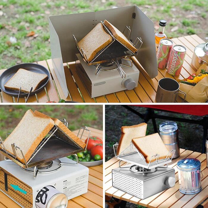 Тостер для кемпінгу, Решітки для тостів з нержавіючої сталі для кемпінгу, Складані решітки для тостів для кемпінгу, Тостер для газових плит, Компактні аксесуари для кемпінгу ідеально підходять для використання на свіжому повітрі, барбекю та походів