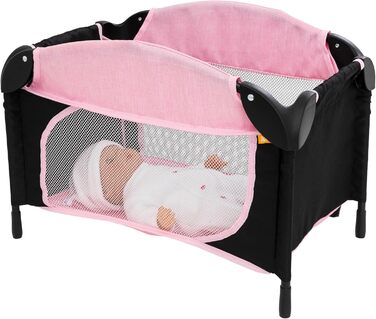 Іграшка для дитячого садка Joie Junior Sleep & Dream у рожевому та чорному кольорах Знімний пеленальний столик та ігрова панель Легке дитяче ліжко для подорожей для ляльок від 3 років