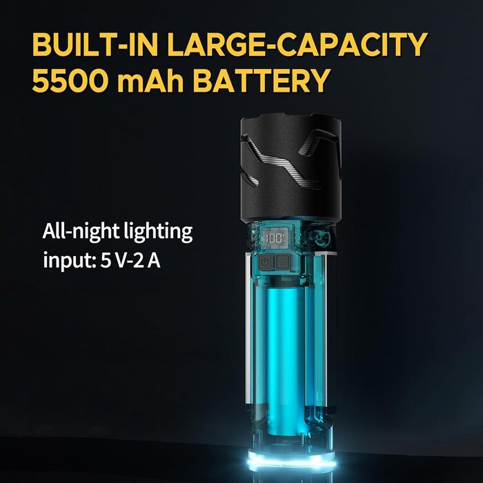 Телескопічний кемпінговий ліхтарик LIXADA, акумуляторний ліхтарик, світлодіодний багатофункціональний кемпінговий ліхтарик ємністю 5500 мАг, наметовий ліхтарик зі штативом, висувний складаний підвісний ліхтарик для походів, риболовлі, подорожей (чорний) 0