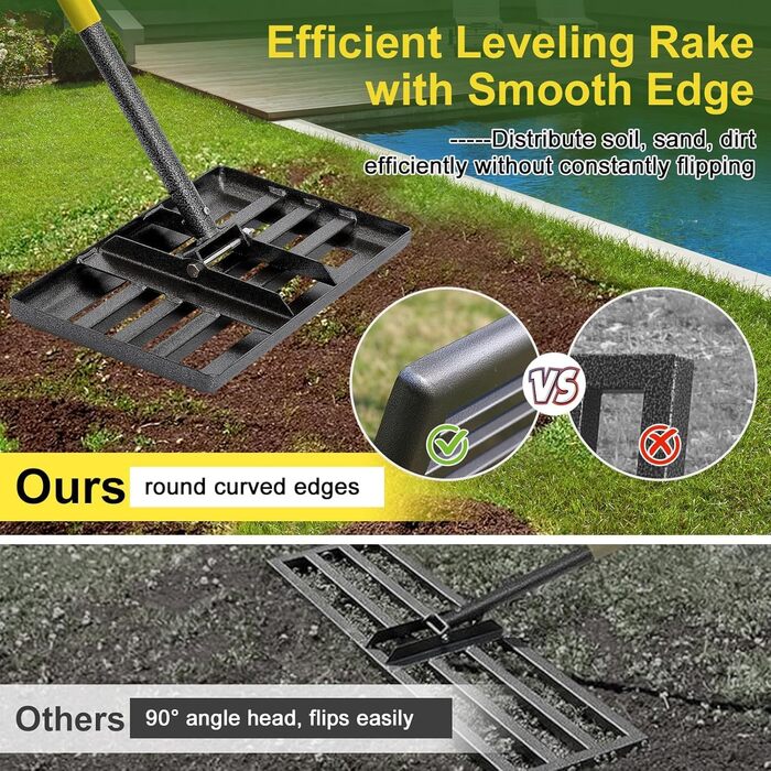 Професійний скребок для газону 43x25 см з лазерною різкою та регульованою ручкою - посилені шви та гладка кромка для вирівнювання ґрунту, розкидання добрив, мульчування та ландшафтного дизайну/152 см, синій