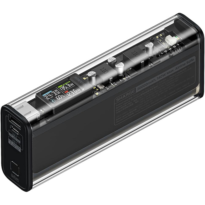 Прозорий Powerbank USB-C USB-A порти з розумним дисплеєм, ноутбук зовнішні акумулятори для мобільних телефонів для iPhone 16/15/14