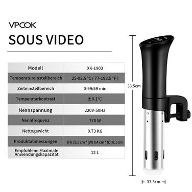 Плита су-від, точний циркуляційний насос для занурення в каструлю, 3D-потужна тиха циркуляція води, з низьким вмістом олії та низьким вмістом жиру, здорове харчування чорне (БАГАТОРАЗОВЕ)