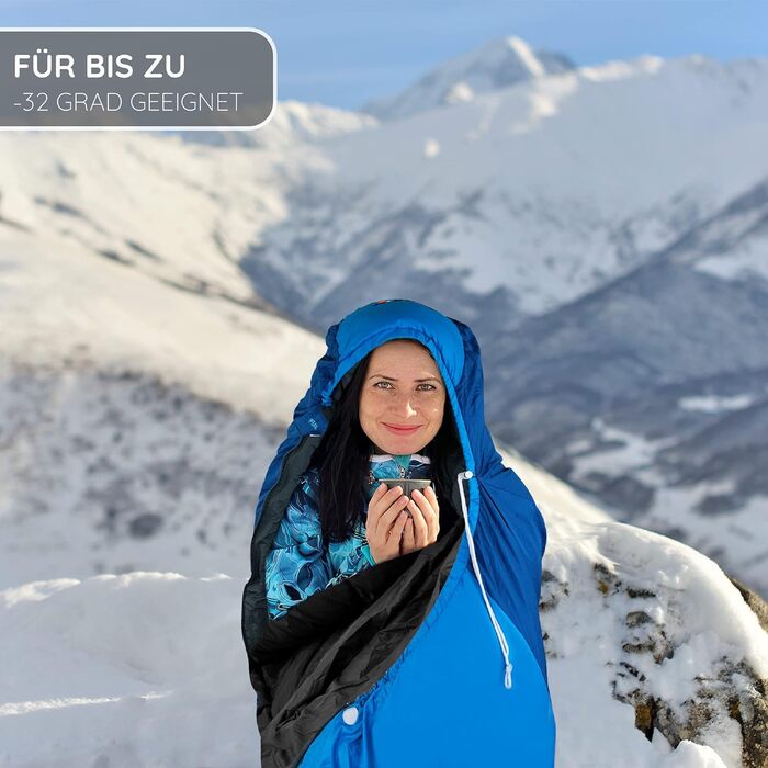 Спальний мішок Aven Peak 230 см - Високопродуктивний матусин спальний мішок - з&39єднується - теплий - для температур до -32 градусів - синій - спальний мішок для партнерів - для кемпінгу - зимовий спальний мішок на блискавці (будь-який дизайн)