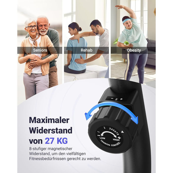 Велотренажер MERACH для домашнього використання з 8 регульованими рівнями опору, Smart Bluetooth, ексклюзивним підключенням до додатків, РК-дисплеєм, датчиками серцевого ритму та регульованою спинкою, синьо-чорний