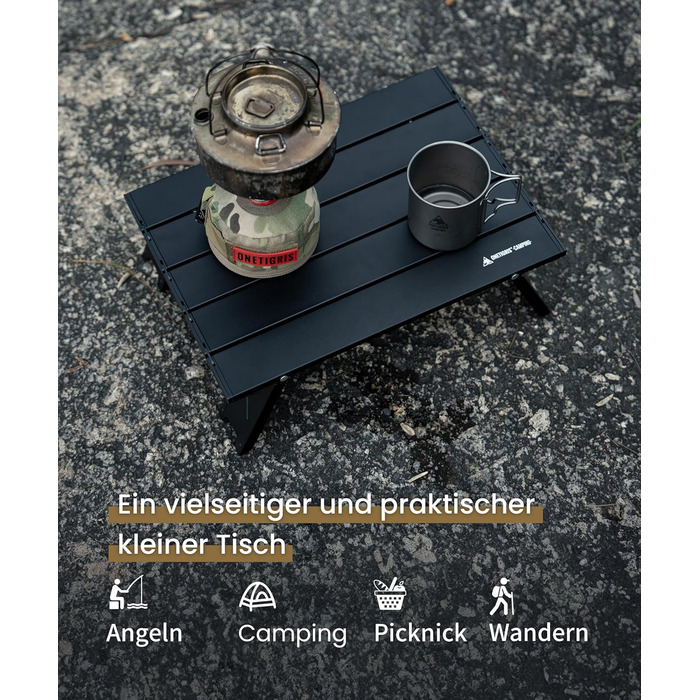 Складаний кемпінговий стіл OneTigris, маленький алюмінієвий, складний кемпінговий стіл, надлегкий портативний вуличний стіл, вантажопідйомність до 30 кг для використання на свіжому повітрі, для походів (39,5 x 29 x 12,5 см)