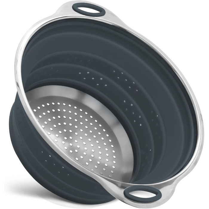 Сито для макаронів Ситечко з нержавіючої сталі та силікону Кухонне ситечко Складний сушарка Термостійкий та компактний сірий