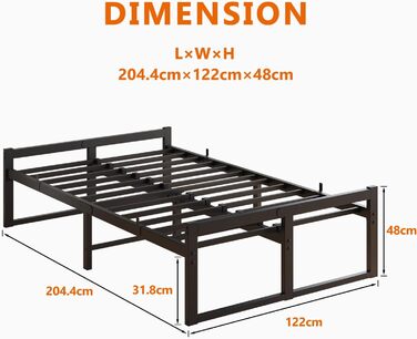 Ліжко 120x200 см, Каркас ліжка 120x200 з металевою рейковою основою, Металеве ліжко 120x200 см з місцем для зберігання - висота 32 см, Гостьове ліжко, Двоспальне ліжко, Пружинний матрац не потрібен, Чорний каркас ліжка 120 x 200 см