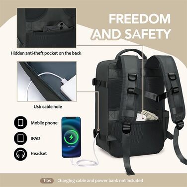 Рюкзак для ручної поклажі 40x30x20 для Ryanair, сумка для ручної поклажі під сидінням, жіноча мала дорожня сумка, рюкзак для подорожей у літак, багажна сумка, чорно-сіра, 40 x 28 x 20 см, 20 л