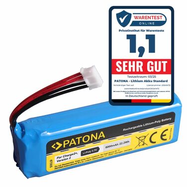 Акумулятор PATONA 6730, заміна для JBL GSP1029102R P763098 CS-JML310SL ємністю 6000 мАг, сумісний з JBL Charge 2, Charge 2 Plus та Charge 3 версії 2015 року.