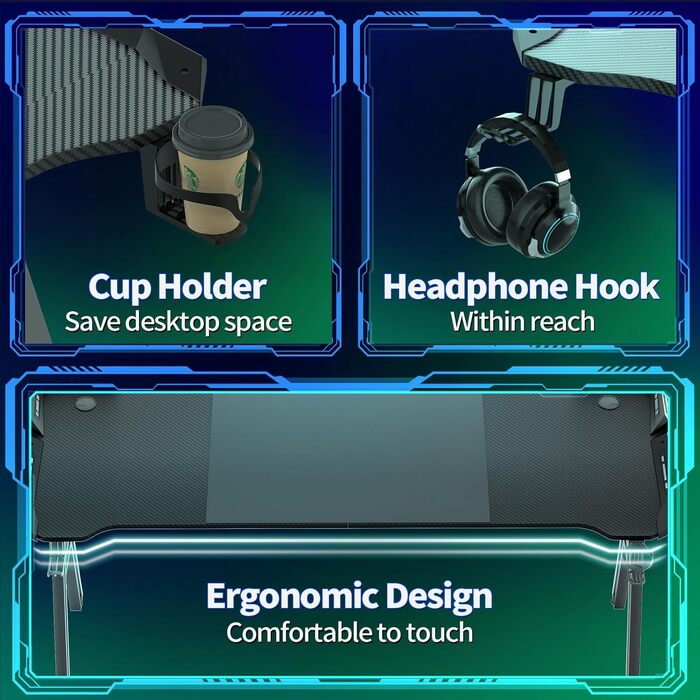 Ігровий стіл Storeo Imp, 140 x 60 см, МДФ / сталь / вуглецеве волокно, чорний