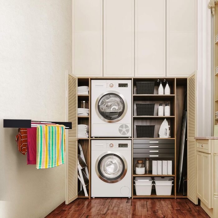 Вішалка для одягу Step Up - Настінна - Розсувна - Складана вішалка для одягу для використання в приміщенні або на вулиці - Компактний дизайн, вантажопідйомність 25 кг, кабель 6 м (70 см - сірий)