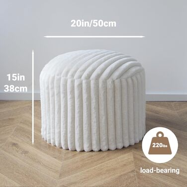 Круглий пуф-табурет, кругла пуф-мішок для ніг, диванний табурет, пуф для ніг з високоякісним штучним хутром, пуф, подушка-пуф для квасолі, сидіння для дивана та вітальні, 38x50x50 см, білий