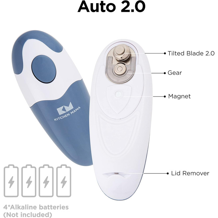 Електричний консервний нож Kitchen Mama V2 - Покращене лезо відкриває будь-яку форму банки, консервний ніж без гострих країв, гігієнічний, компактний та акумуляторний - Blue Grey