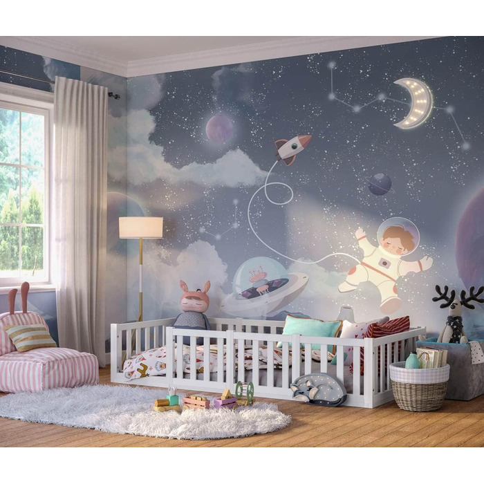 Ліжко Bellabino Tapi 90x200 см, дитяче ліжко із захистом від випадіння, включаючи рейкову раму, підлогове ліжко Монтессорі для хло