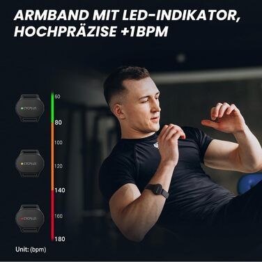 Браслет-пульсометр CYCPLUS, Bluetooth 5.1 ANT з LED-дисплеєм для відстеження серцевого ритму, водонепроникний IP67, для бігу, велоспорту, фітнесу та інших видів спорту (чорний)