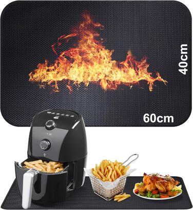 Вогнетривка підкладка Силіконовий вогнезахисний килимок зі скловолокна для стільниці Термостійкий килимок для фритюрниці Вогнетривка кавоварка Протиковзкий водонепроникний (40 x 60 см) Чорний 4060см