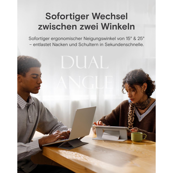 Підставка для ноутбука, складана, без клейкої основи, з 2 регульованими кутами нахилу, обтягнута екошкірою MOVAS. Портативна підставка для ноутбуків та планшетів 13 та 15. Чорний колір - великий розмір.