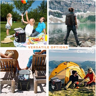 Рюкзак-холодильник Estarer 35L, рюкзак для пікніка, водонепроникний рюкзак з відкривачкою для пляшок для кемпінгу, походів та використання на пляжі, чорний