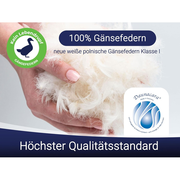 Пухова подушка ZOLLNER - Виготовлено в Німеччині - Наповнювач 100 пір&39я - Чохол з високоякісної бавовни - Можна прати при температурі до 60C - 70x90 см - Готельна якість 70 x 90 см Білий