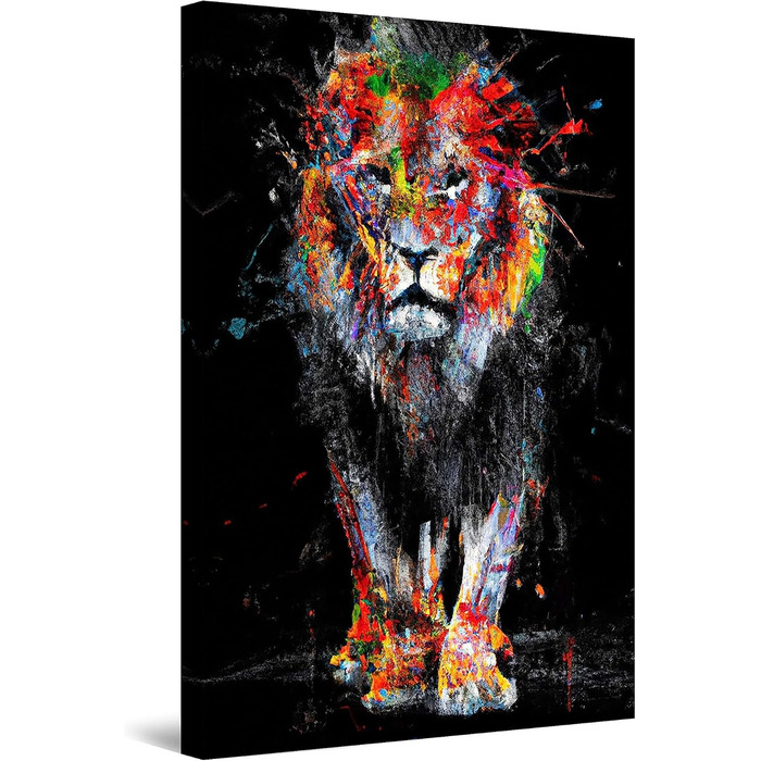 Полотно настінний живопис - Лев у кольорах - Картина готова повісити для вітальні Велика картина для прикраси будинку Друк Сучасни