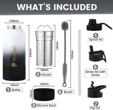 Ізольована пляшка для води з нержавіючої сталі Lexlion для спорту, 900 мл, металева пляшка, сучасний вакуумний термос з трьома сті