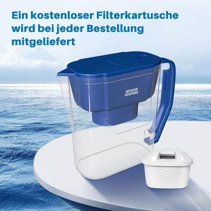 Глечик для фільтрації води GOLDEN ICEPURE фільтр для води, сумісний з картриджами фільтрів для води Brita, Brita Maxtra, Brita Maxtra, велика ємність 4,4 л, картридж - фільтр зменшує вапняний наліт і хлор