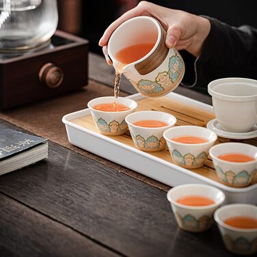 Китайський порцеляновий чайник fanquare з заварювальним блоком, керамічний чайний набір кунг-фу з дорожньою сумкою, ємністю для чаю та чайною дошкою, чайний набір з квітковим візерунком для дорослих, білий