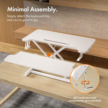 Підставка для столу VonHaus, регульована по висоті для сидіння/стояння, підставка для столу з лотком для клавіатури, тримачем для двох моніторів та відділенням для планшета (білий колір)