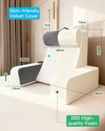 Подушка для читання для ліжка та дивана, подушка для книги зі знімним потиличним валиком та підлокітником, подушка для спини ліжка, настінна подушка, багатофункціональна клиноподібна подушка для читання, роботи, перегляду телевізора