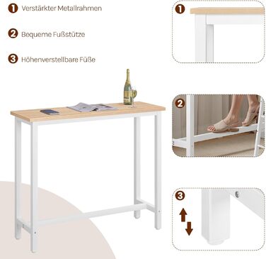 Барний стіл, стіл для бістро, стіл для роботи стоячи, обідній стіл, металевий каркас, стільниця з МДФ, світлий дуб, 120x100x40 см (ШxВxГ) Світлий дуб 120x40x100 см