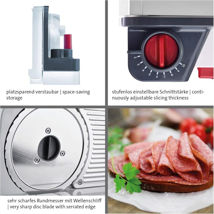 Харчовий слайсер Westmark, плавно регульована товщина різання, дуже гострий круглий ніж, пластик/нержавіюча сталь, компактний, білий/антрацитовий/червоний, 97012260 модель 2022 року