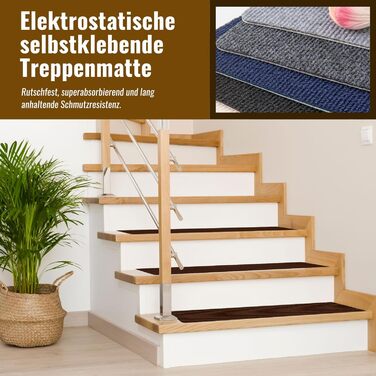 Килимки для сходів, ACESOME 10-штукові зносостійкі килимки для сходів, м&39який та зручний самоклеючий килимок для сходів, прямокутний килимовий покриття для сходів 80 x 20 см (кавовий)